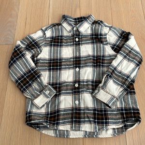Bonpoint ivory navy brown flannel button down shirt 6 boys